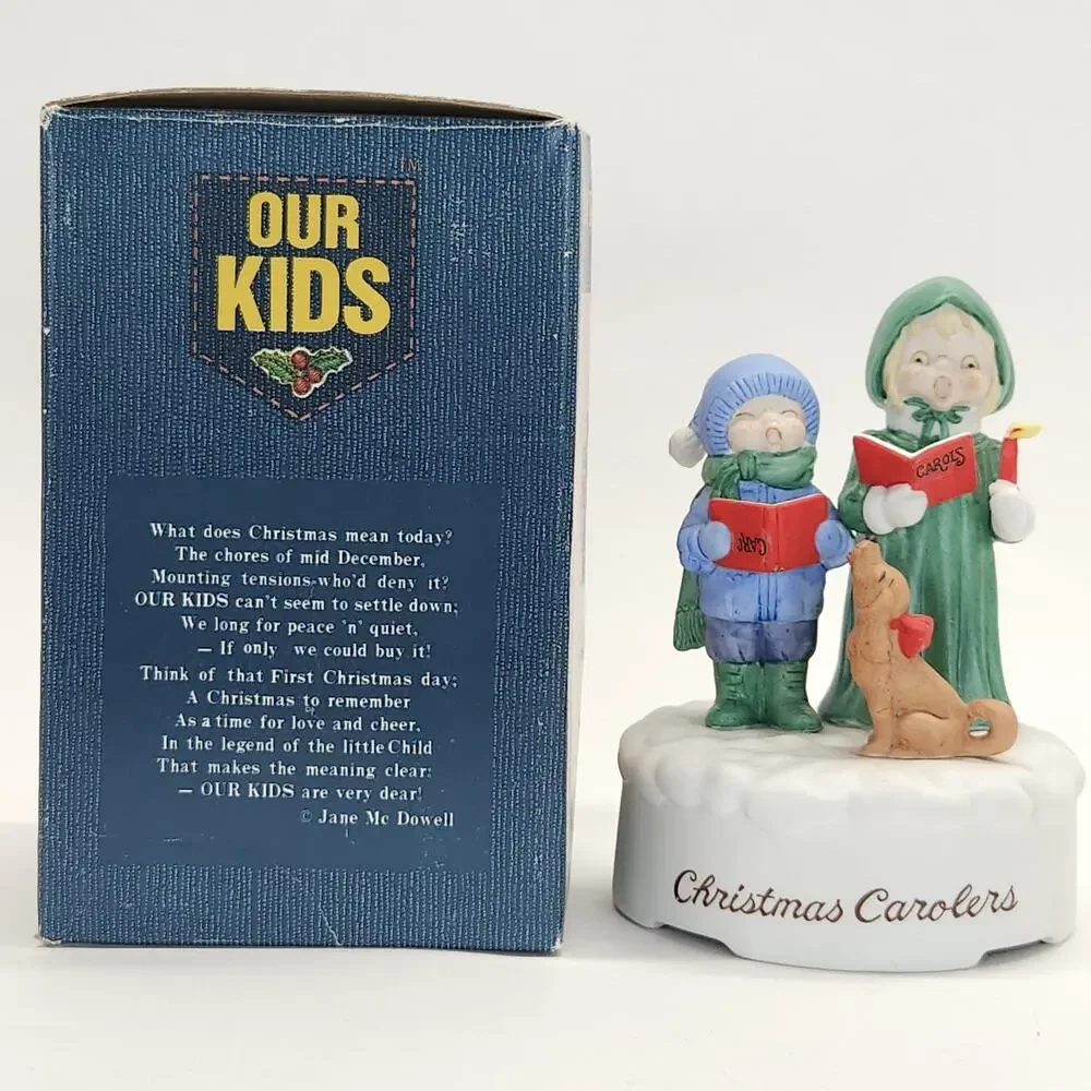 Vtg Christmas Carolers Dog Music Box Deck the Halls Signed Jane McDowell WORKS